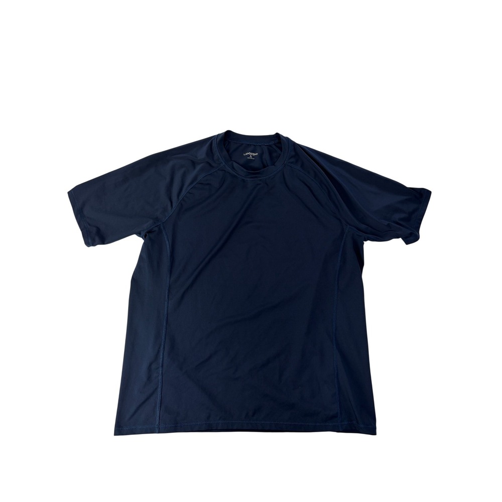 Lands End Mens Rash Guard XL Swim Top Short Sleeve Navy Blue Quick Dry